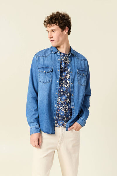 Chemise manches longues denim brut homme