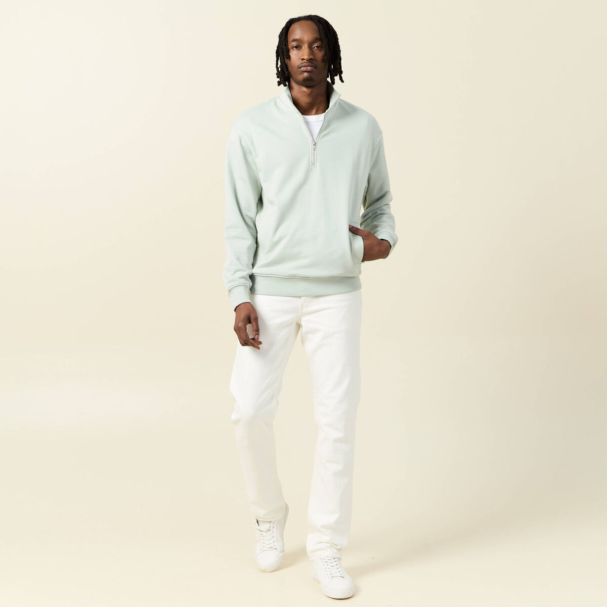 Sweat col camionneur vert clair homme