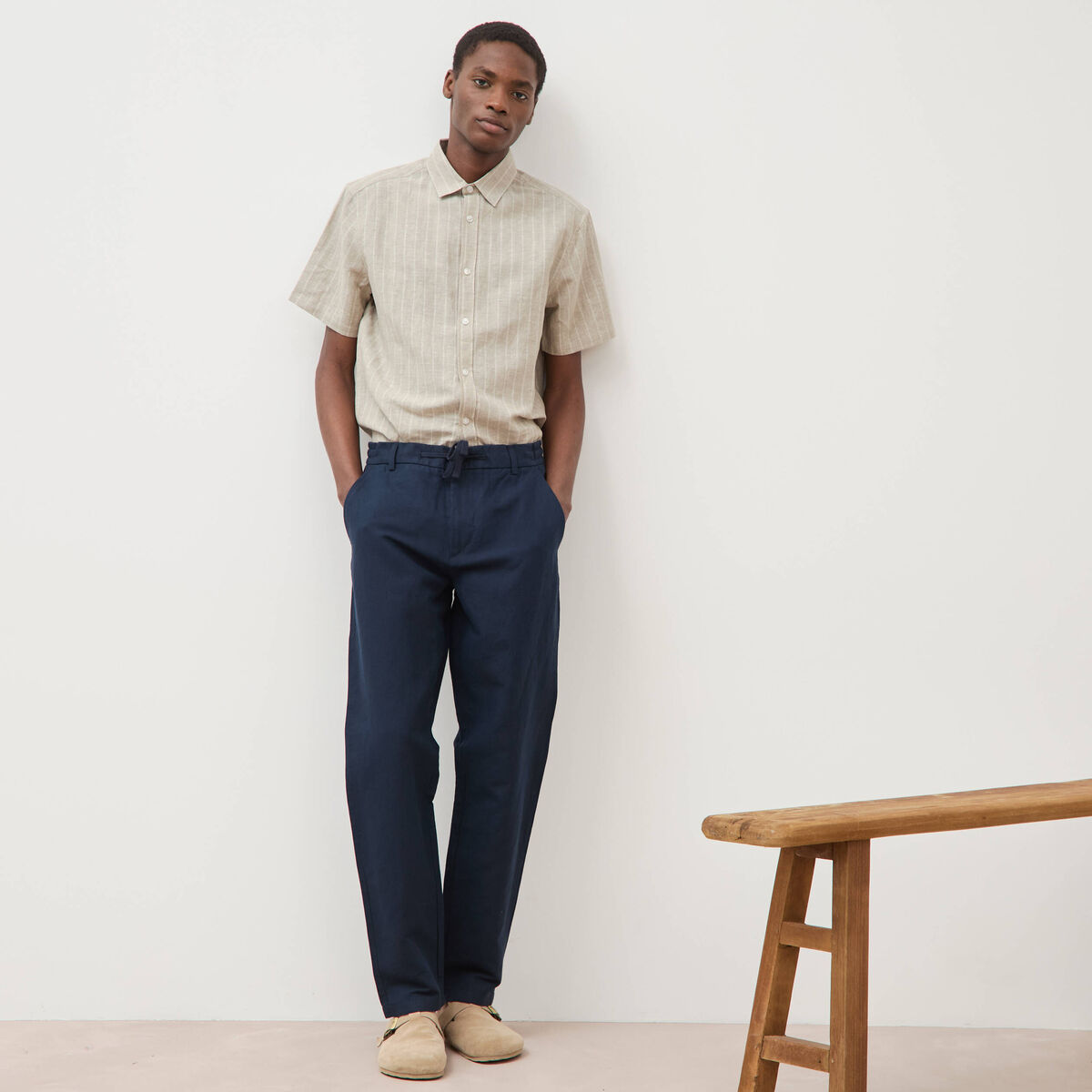 Chino coupe droite longueur 32 bleu marine homme