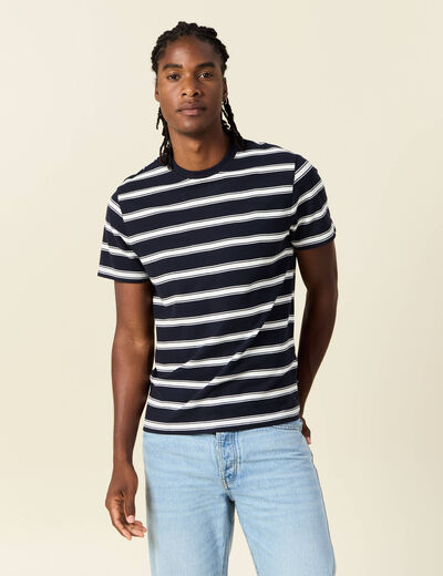 T-shirt ray&eacute; col rond manches courtes ecru homme