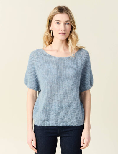 Pull manches courtes bleu gris femme