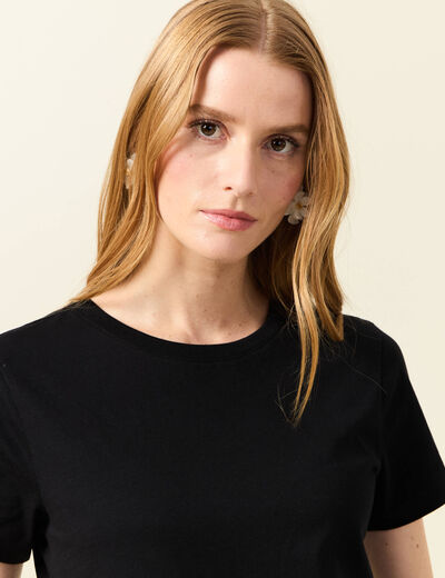 T-shirt cintr&eacute; col rond manches courtes noir femme