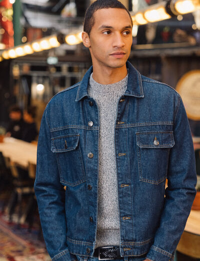 Veste droite en jean denim double stone homme