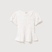 T-shirt fronc&eacute; col rond manches courtes ecru femme