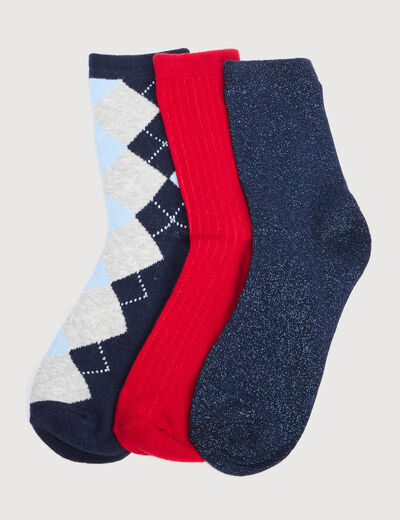 Lot de 3 paires chaussettes hautes rouge femme