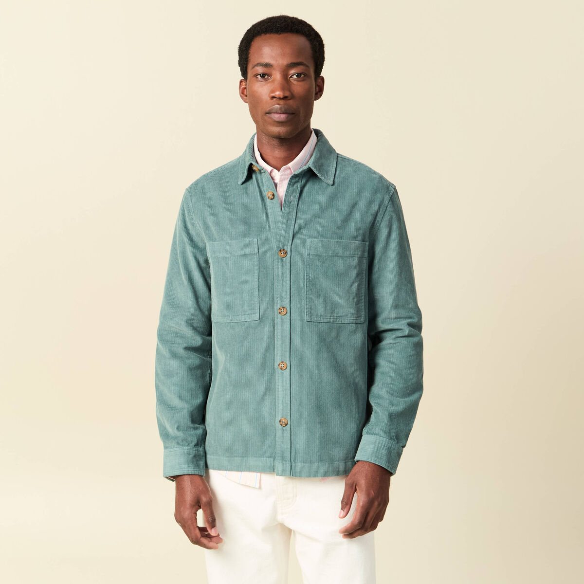 Surchemise courte droite en velours bleu gris homme