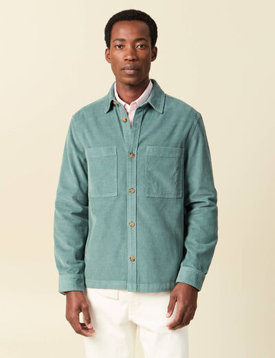 Surchemise courte droite en velours bleu gris homme