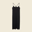 Robe satin&eacute;e bretelles col v noir femme