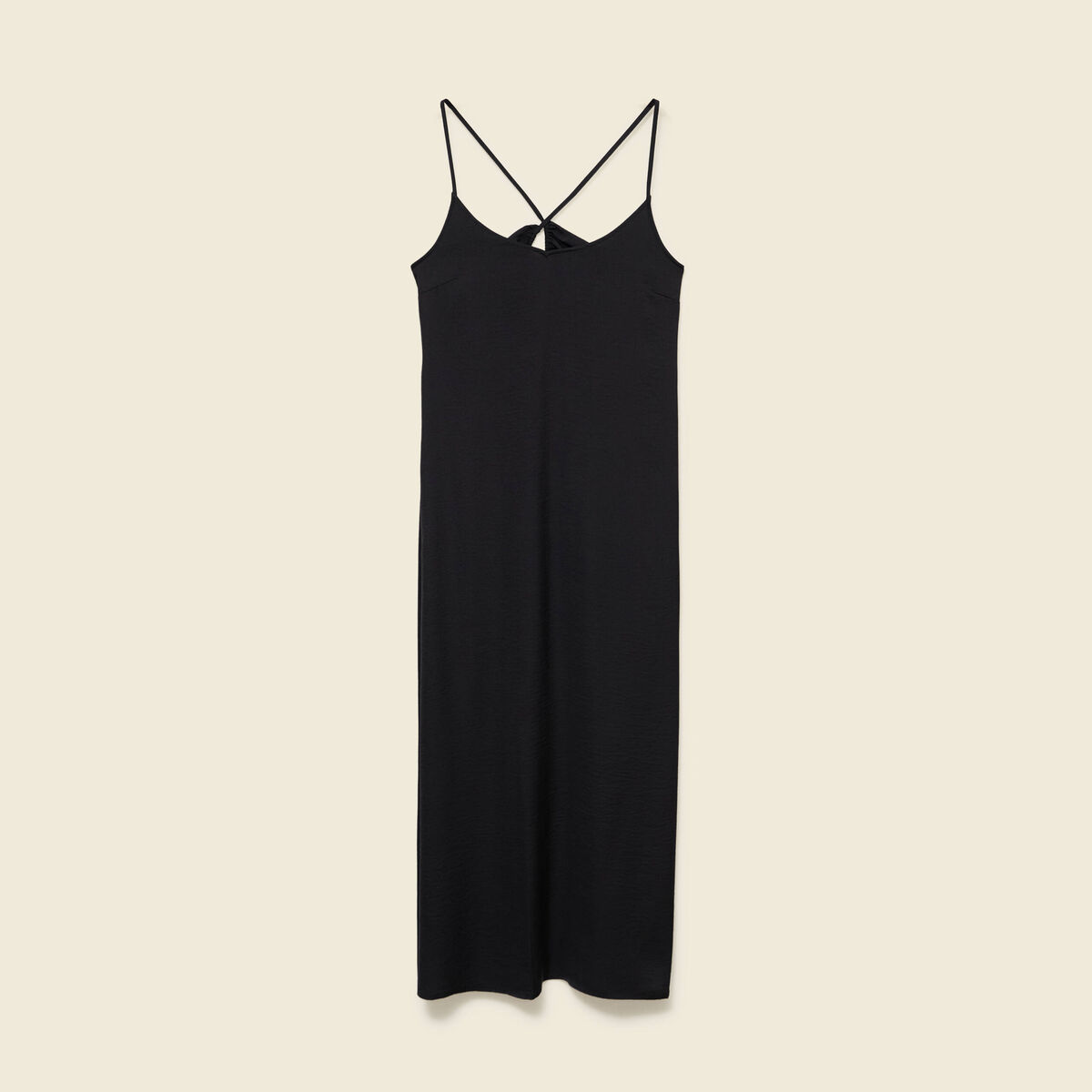 Robe satin&eacute;e bretelles col v noir femme