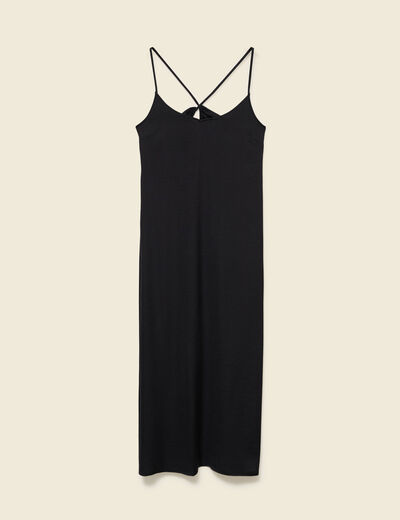 Robe satin&eacute;e bretelles col v noir femme