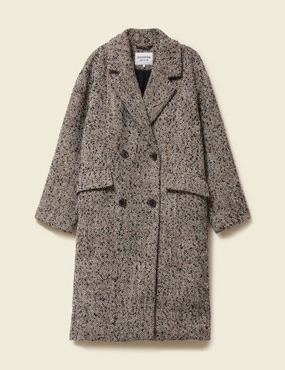 Manteau oversize col montant gris fonc&eacute; femme