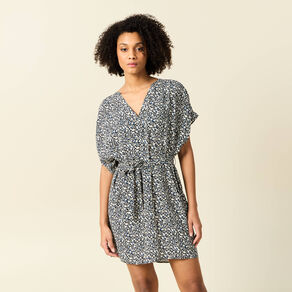 Robe droite fluide ceinturée bleu femme