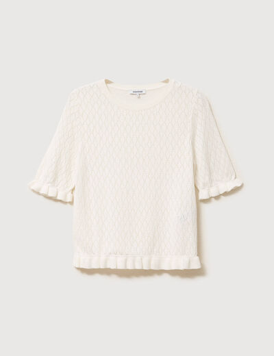 Pull ajour&eacute; droit manches courtes ecru femme
