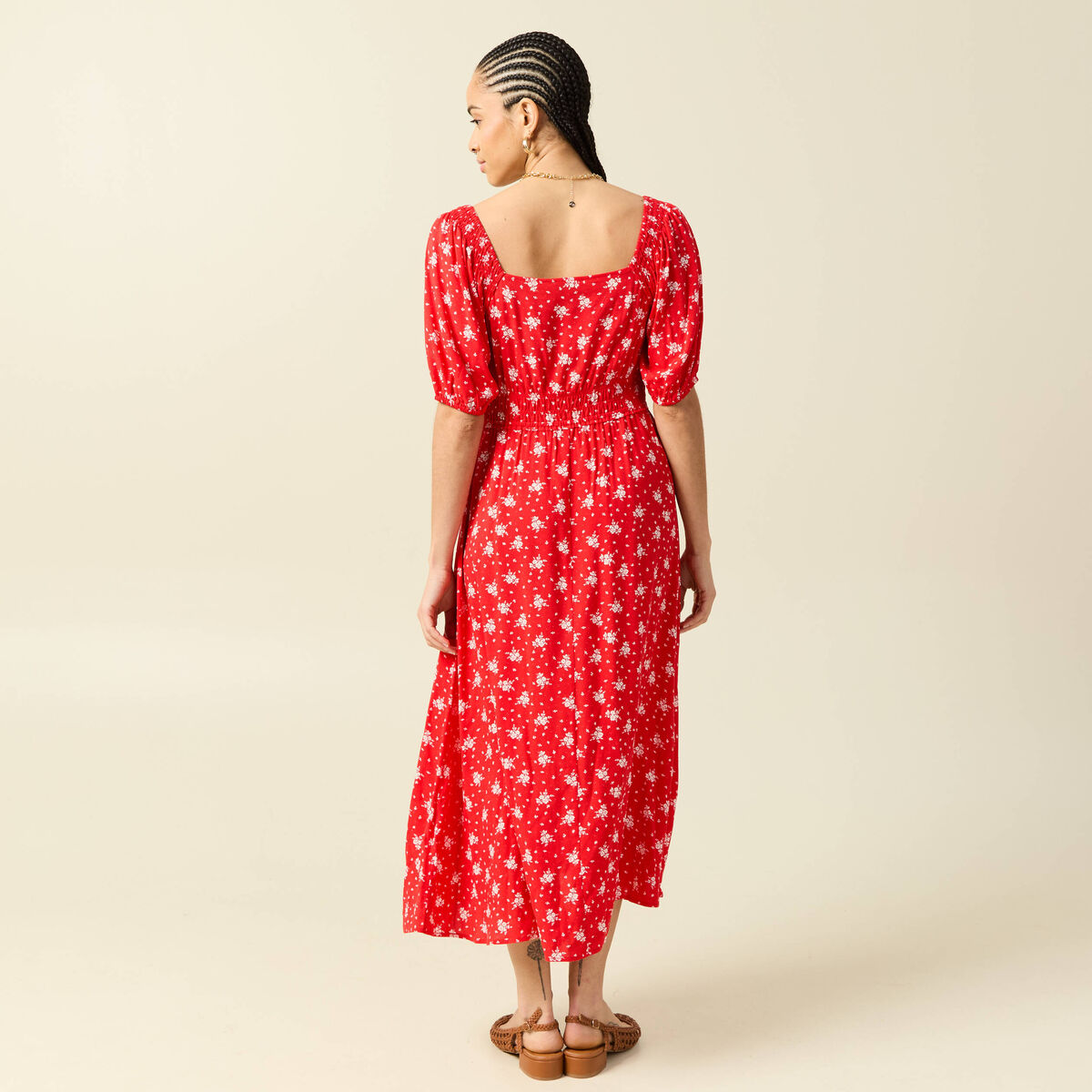 Robe longue &eacute;vas&eacute;e manches courtes rouge femme