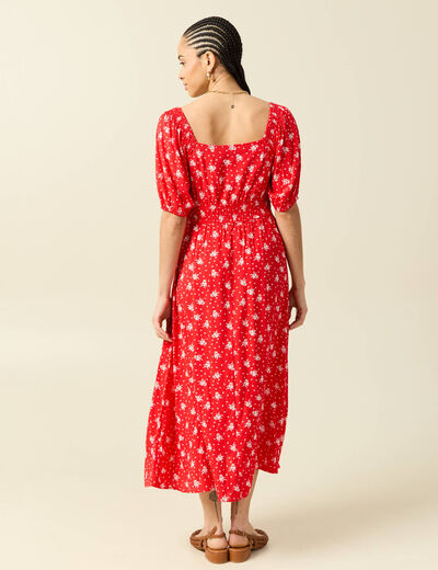 Robe longue &eacute;vas&eacute;e manches courtes rouge femme