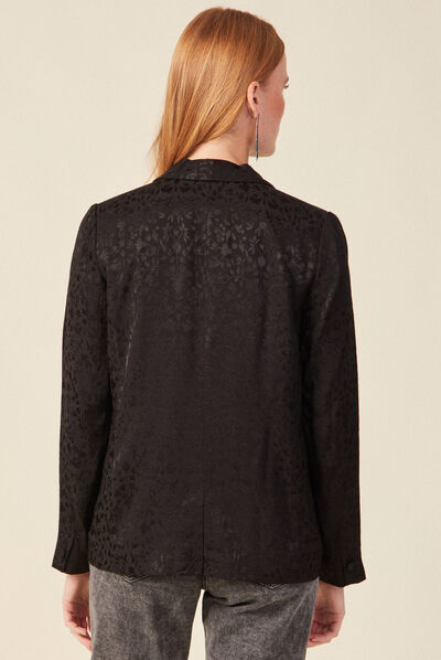 Veste blazer droite satin noir femme