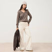 Pull droit col v manches longues taupe femme