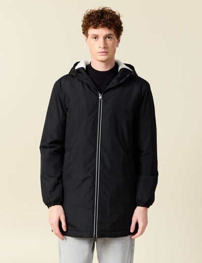 Parka longue droite &agrave; capuche noir homme