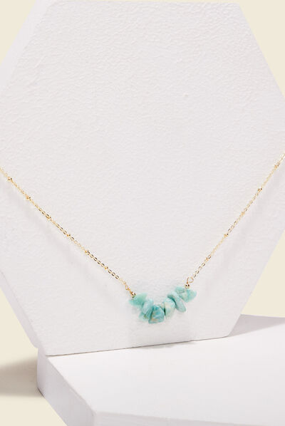Collier avec perles pierres bleu clair femme