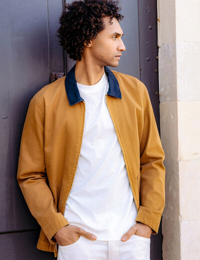 Blouson droit col velours camel homme