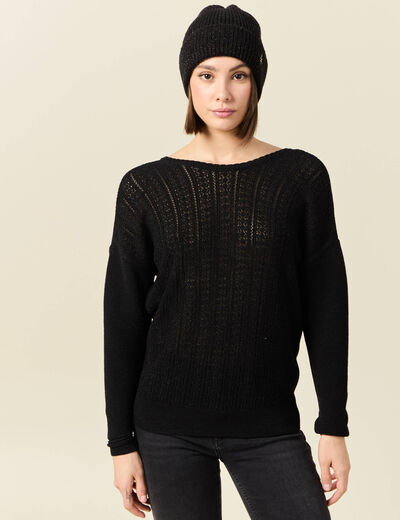 Pull manches longues ajouré noir femme