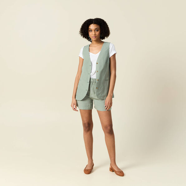 Short droit avec pinces vert kaki femme