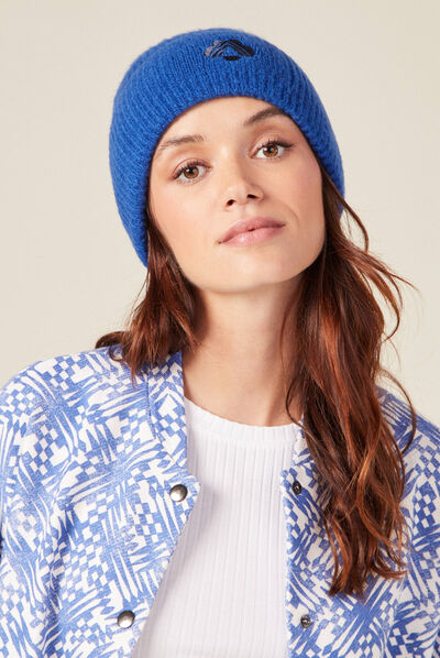 Bonnet tricoté bleu electrique femme