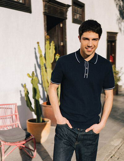 Polo manches courtes bleu marine homme