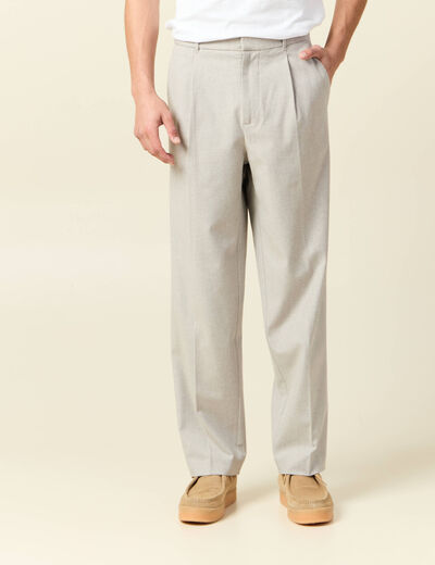 Pantalon chino large à pinces beige homme