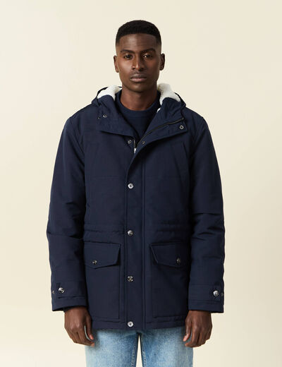 Parka à capuche bleu marine homme