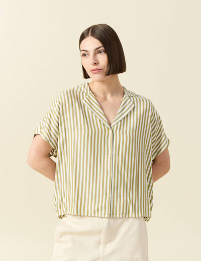 Chemise manches 3/4 vert kaki femme