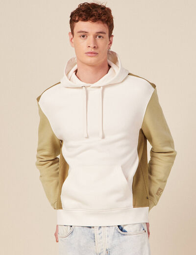 Sweat capuche éco-responsable beige homme