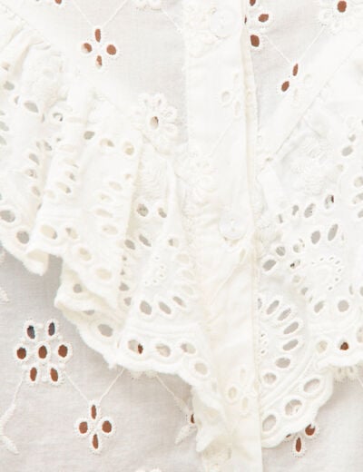 Chemise en coton avec dentelle ecru femme