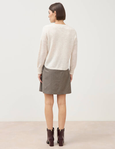 Pull droit col v manches longues creme femme