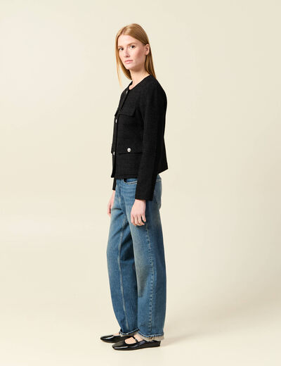Veste manches longues en tweed noir femme