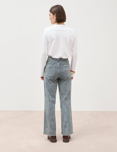 Pantalon large &agrave; pont taille haute denim used femme