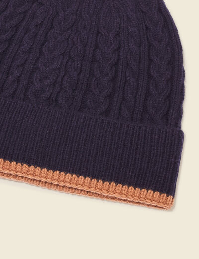 Bonnet avec torsades fabriqué en France bleu marine homme