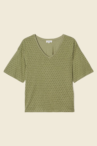 T-shirt manches courtes vert kaki femme