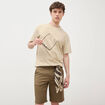 T-shirt ample col rond broderie coton beige homme