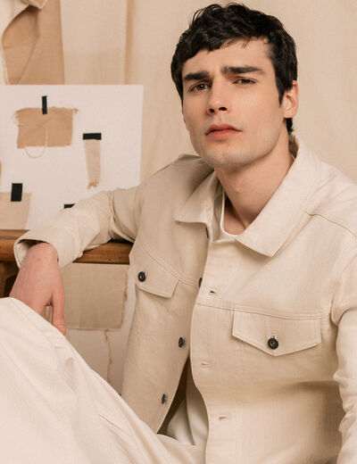 Veste manches longues col classique ecru homme