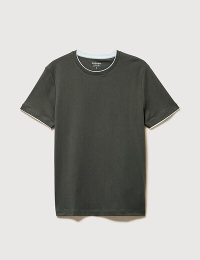T-shirt droit col rond manches courtes vert fonc&eacute; homme
