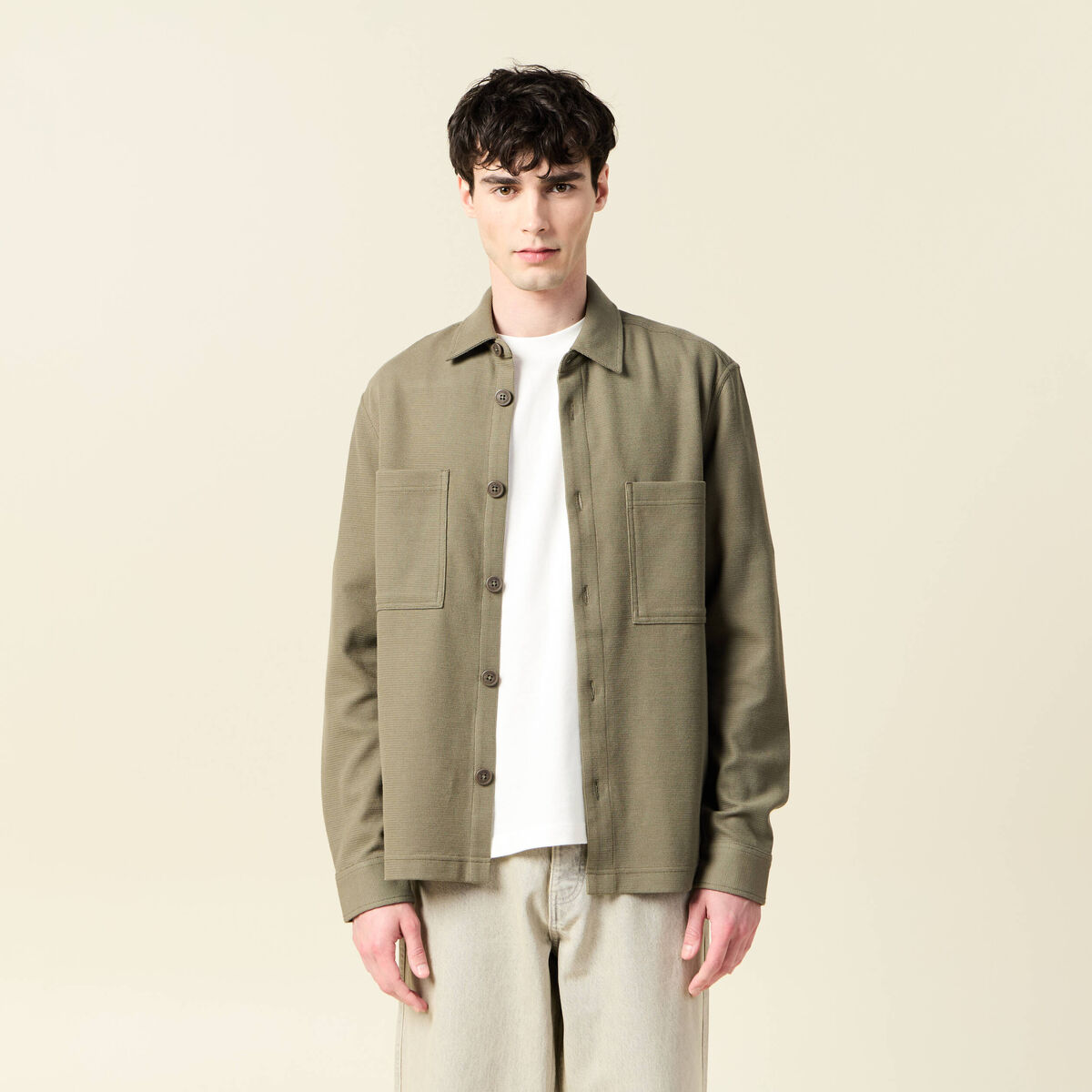 Surchemise manches longues vert kaki homme