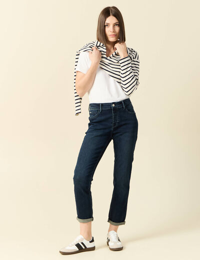 Jeans girlfriend taille haute denim dirty femme