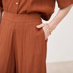 Pantalon large taille haute fluide marron femme