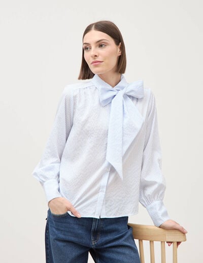 Chemise manches longues col am&eacute;ricain bleu ciel femme