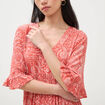 Robe col v manches au coude orange corail femme