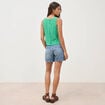 Blouse vichy droite cropped sans manches vert femme