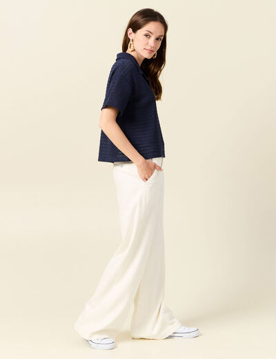 T-shirt manches courtes ajouré bleu marine femme