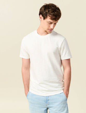 T-shirt cintr&eacute; col rond manches courtes ecru homme