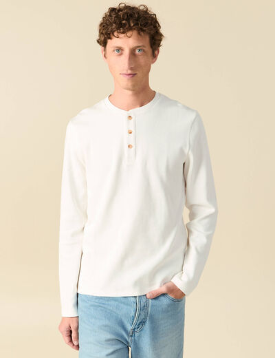 T-shirt cintr&eacute; en coton manches longues ecru homme